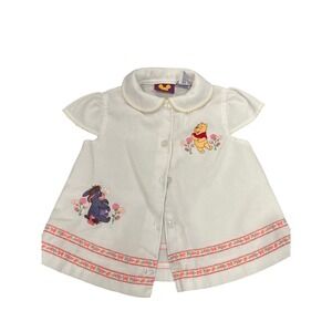 Vintage Disney Winnie the Pooh Eeyore Embroidered Waffle Knit Top White 3T Rare